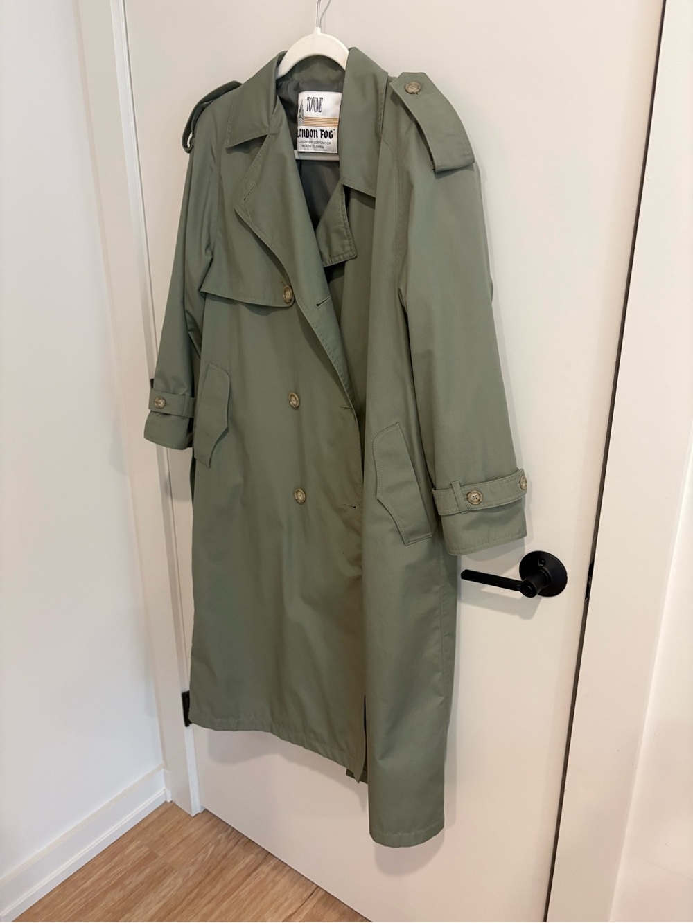 VNTG London Fog Olive Belted Double-Breasted Trench Coat Classic Capsule Minimal - Picture 3 of 14
